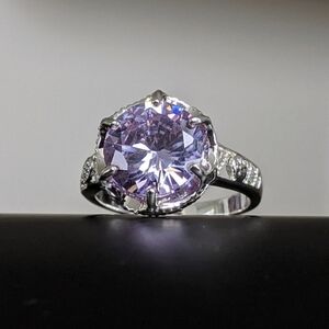 Lavender Amethyst CZ Statement Sterling Silver Overlay Y2K Cocktail Ring Size 6
